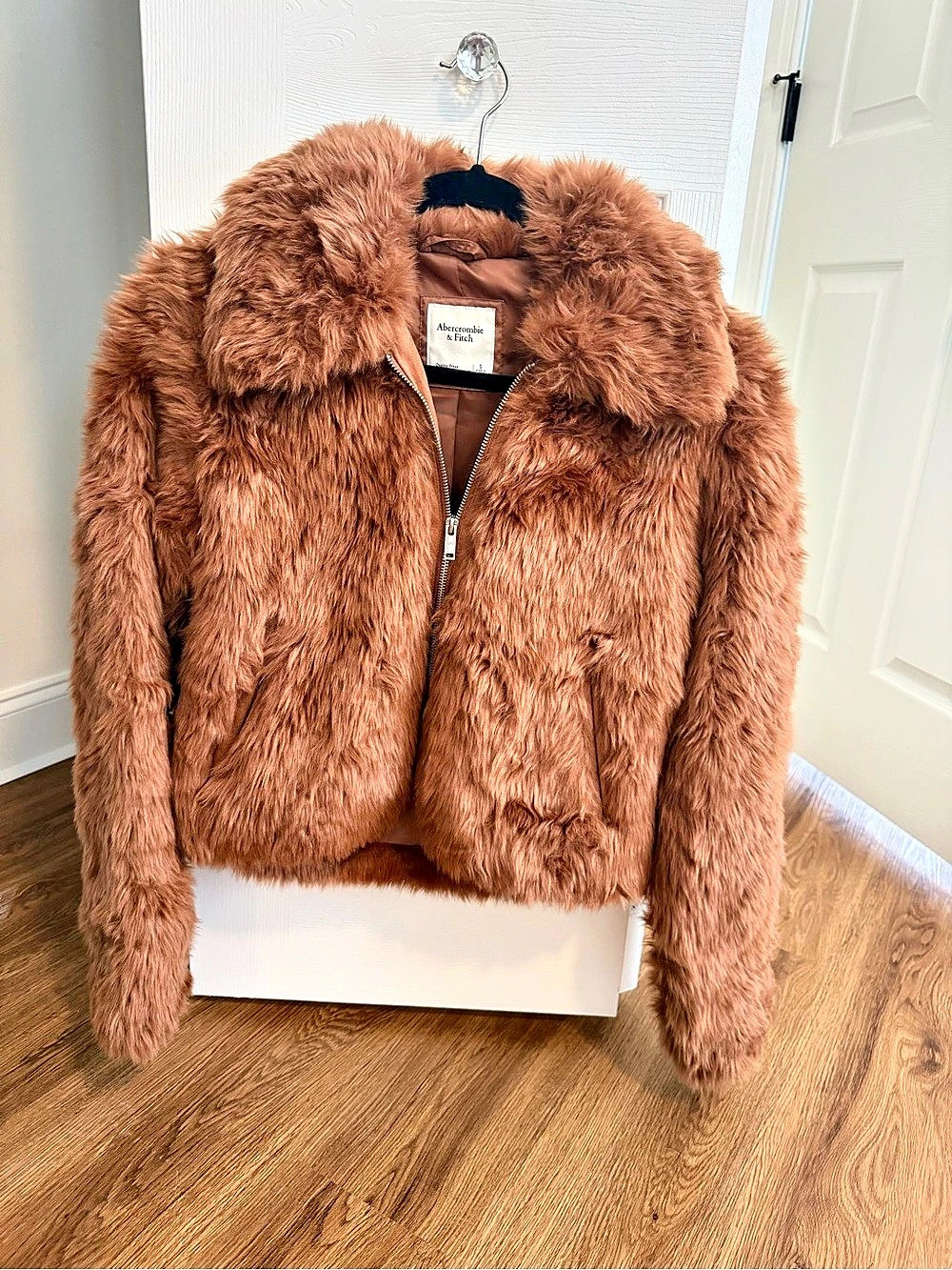 Abercrombie & Fitch Faux Fur Zip-Up Jacket Brown Small